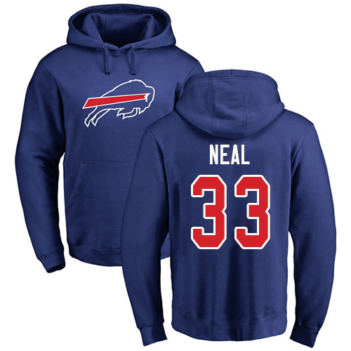 Men NFL Buffalo Bills #33 Siran Neal Royal Blue Name and Number Logo Pullover Hoodie Sweatshirt